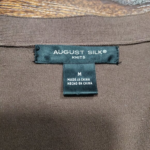 August Silk Brown Cardigan Preppy Sweater M Womens Silk Blend - Picture 2 of 12